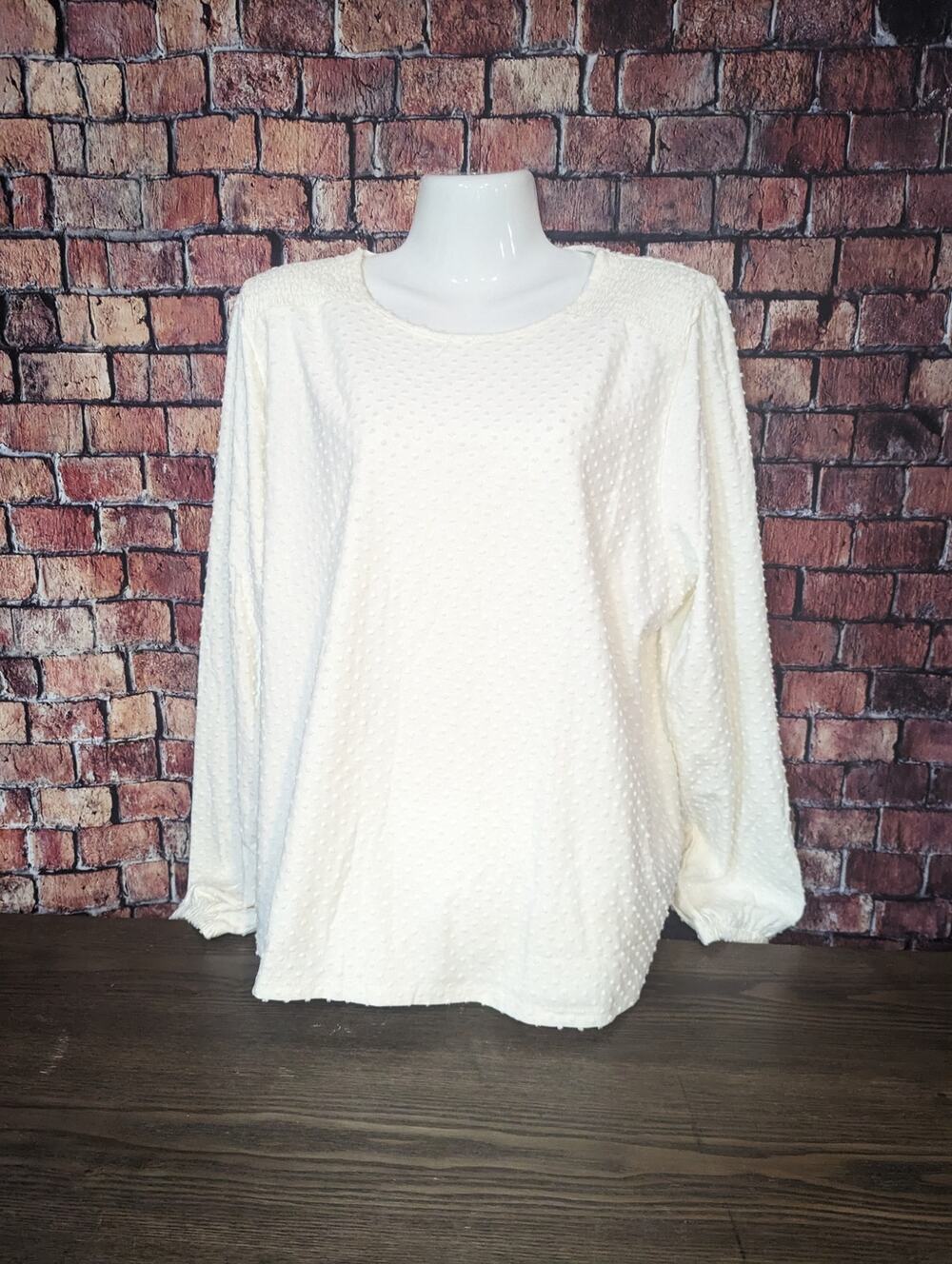 NWT J.Crew Long Sleeve Clip Dot Top Ivory Size XXL
